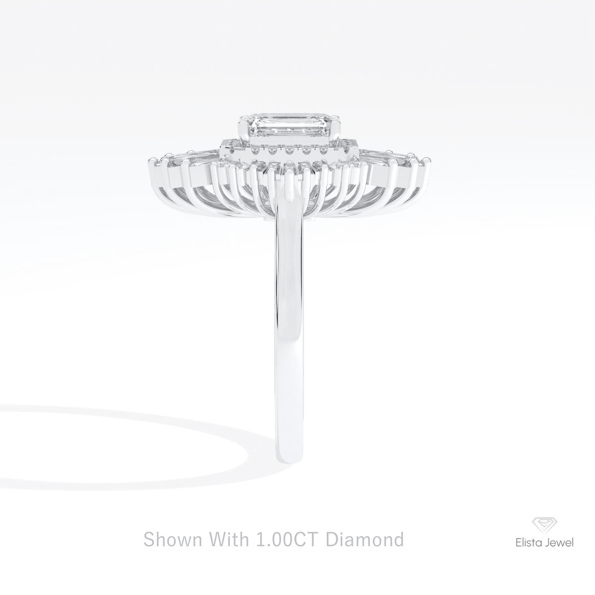 Emerald Cut Halo Art Deco Lab Grown Diamond Ring in 18K Yellow Gold - Perspective View