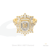 Emerald Cut Halo Starburst Lab Grown Diamond Ring in 14K Yellow Gold - Detail View
