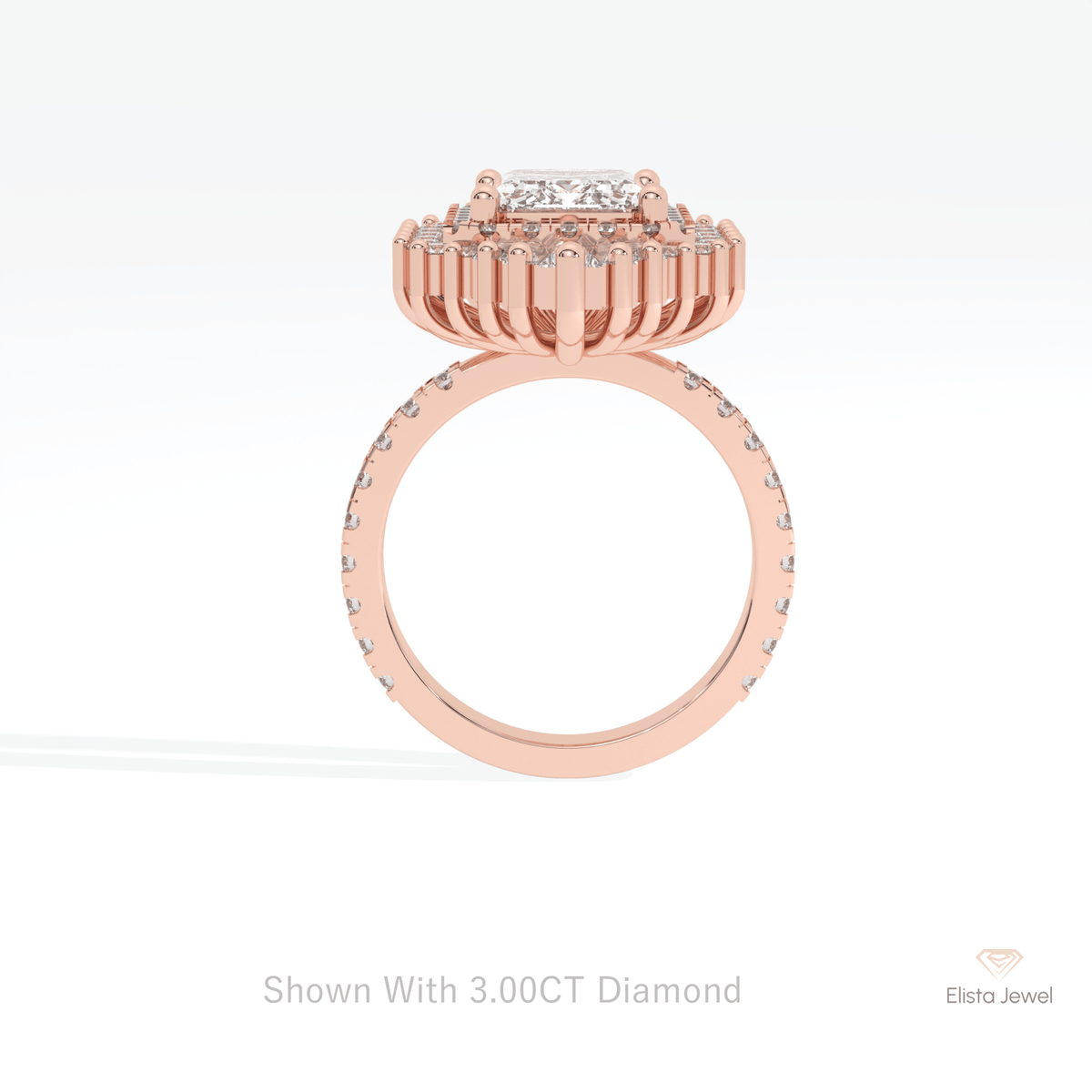 Emerald Cut Halo Starburst Lab Grown Diamond Ring - Alternative View