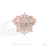 Emerald Cut Halo Starburst Lab Grown Diamond Ring in 18K Rose Gold - Ring on Hand View