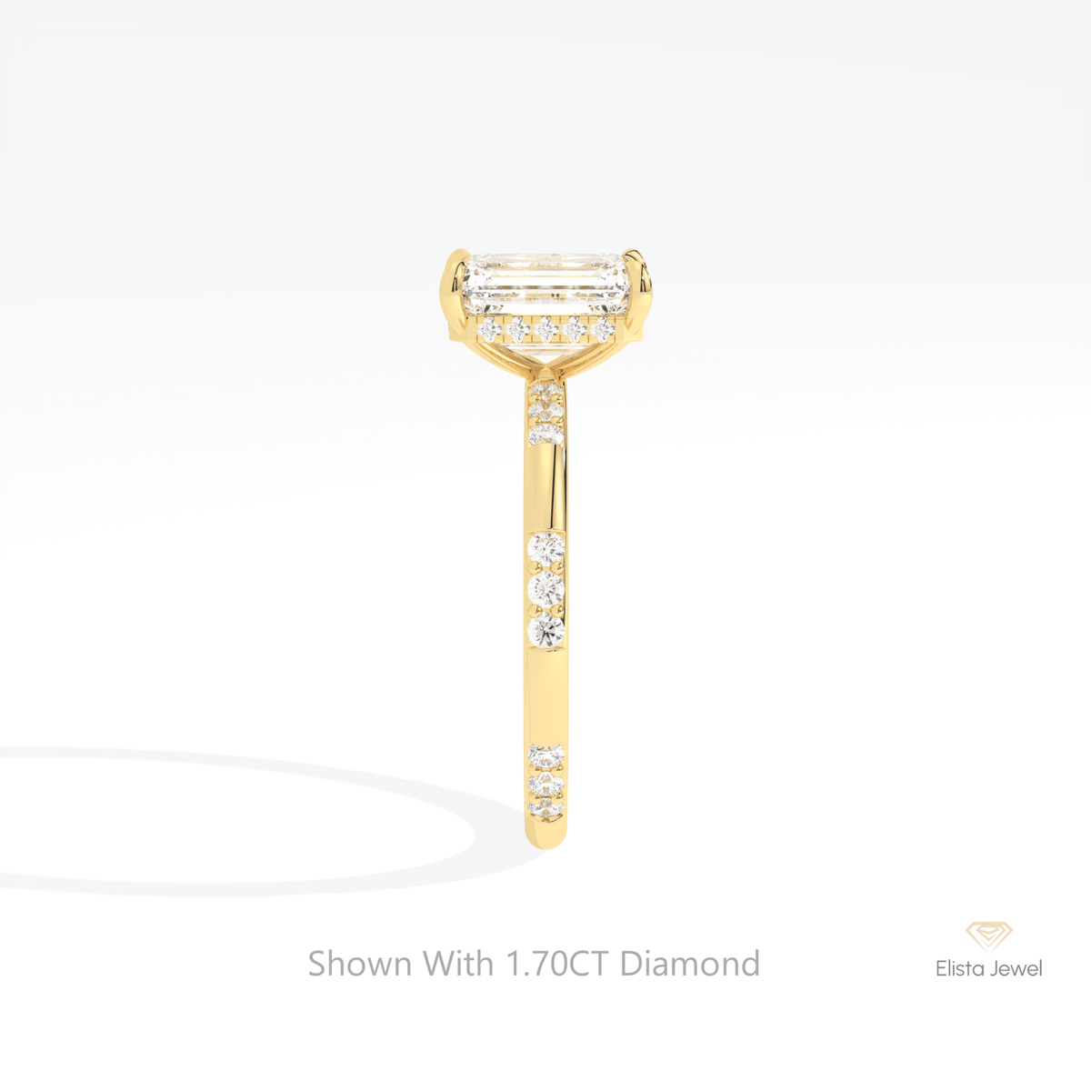 Emerald Cut Hidden Halo Engagement Lab Grown Diamond Ring in 18K Yellow Gold - Perspective View