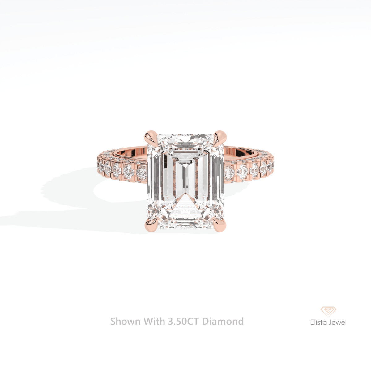 Emerald Cut Hidden Halo Engagement Lab Grown Diamond Ring in 18K Rose Gold - Ring on Hand View