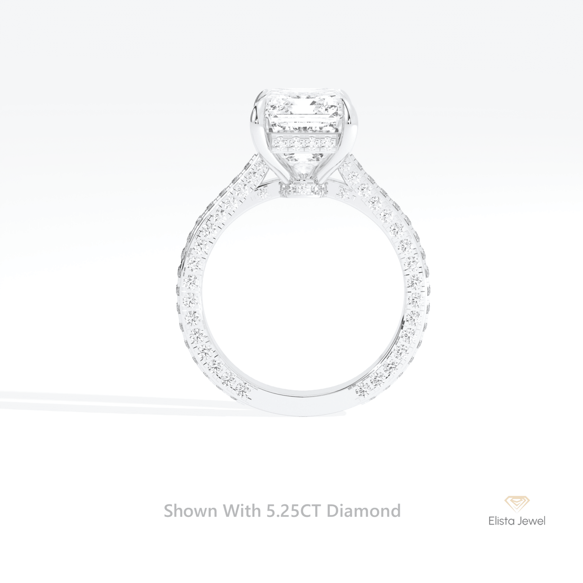 Emerald Cut Hidden Halo Engagement Lab Grown Diamond Ring in 18K White Gold - Close-up View