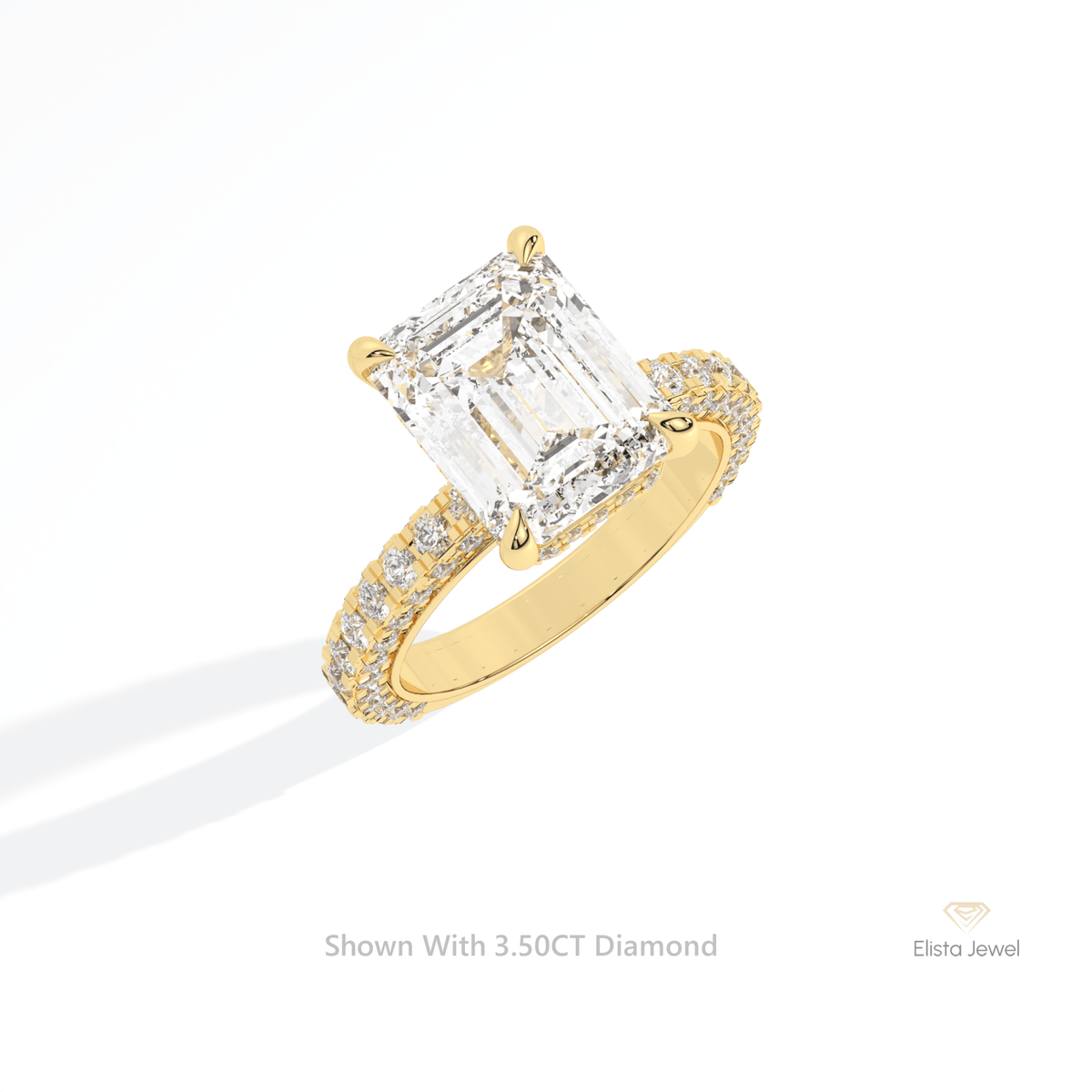 Emerald Cut Hidden Halo Engagement Lab Grown Diamond Ring in 10K Yellow Gold - Side View