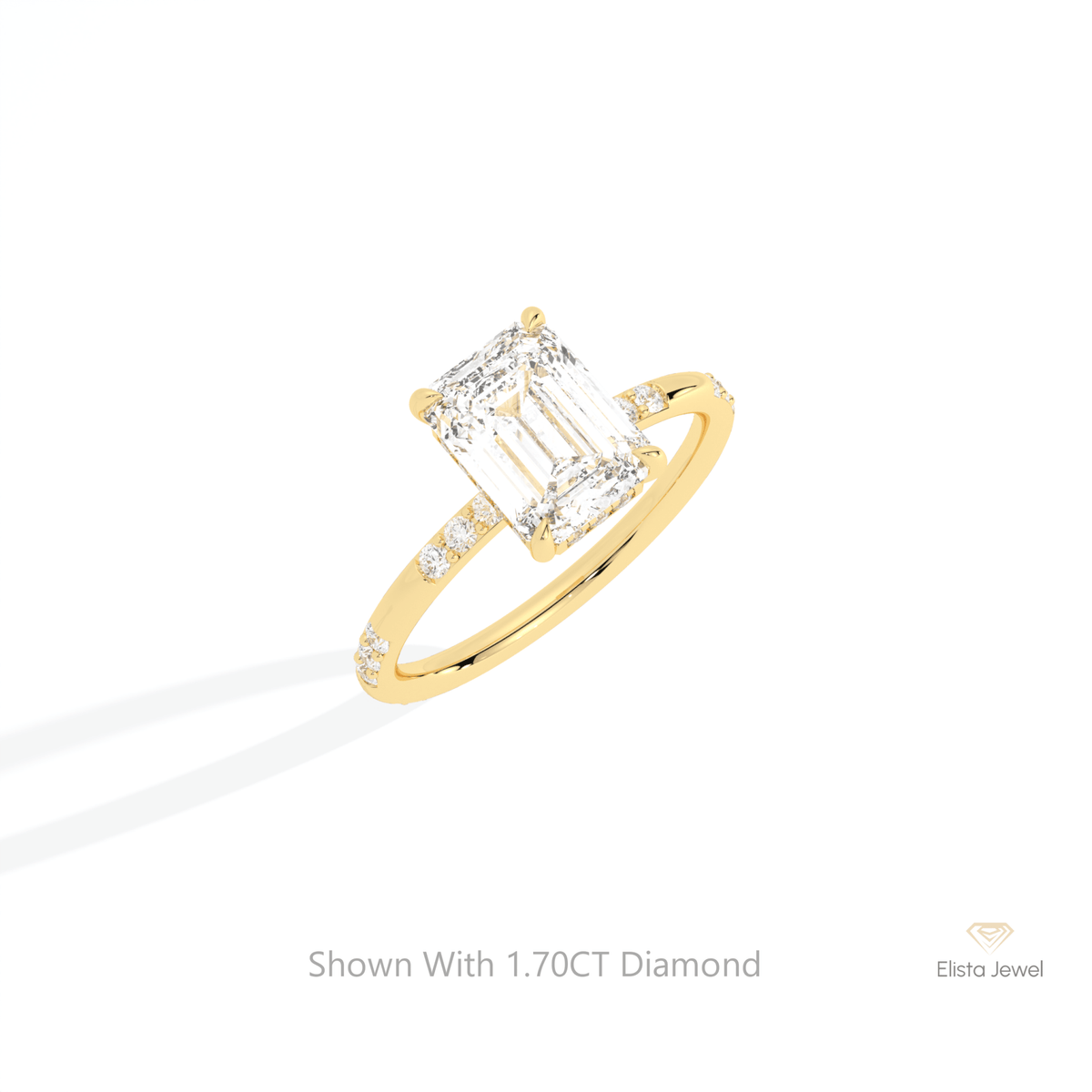 Emerald Cut Hidden Halo Engagement Lab Grown Diamond Ring in 14K Rose Gold - Profile View