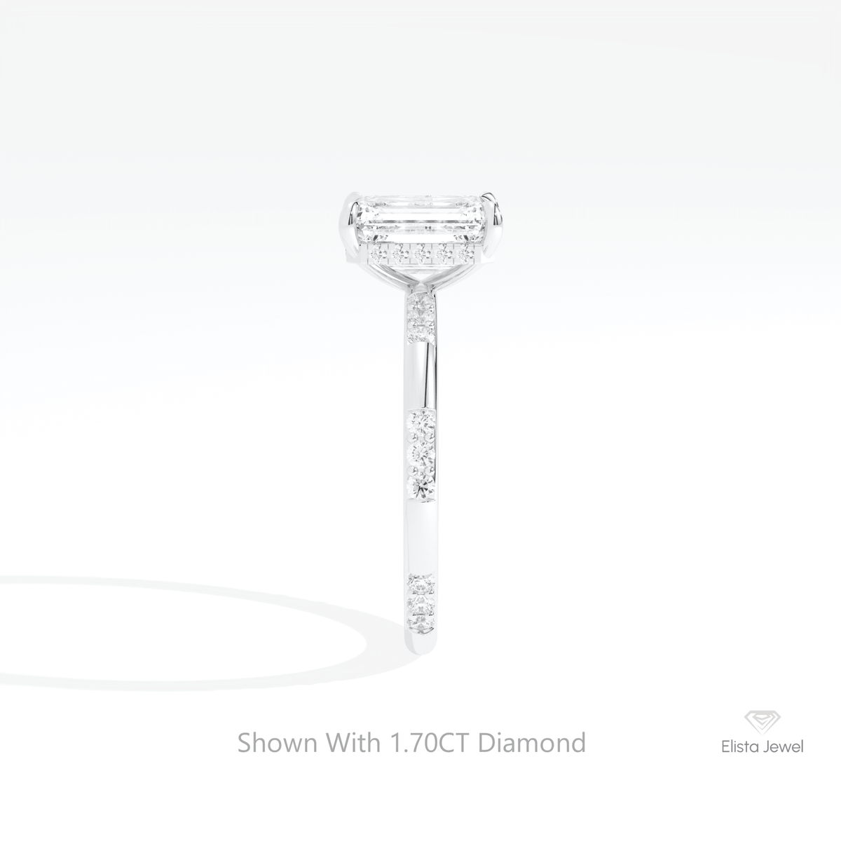 Emerald Cut Hidden Halo Engagement Lab Grown Diamond Ring in 14K White Gold - Top View