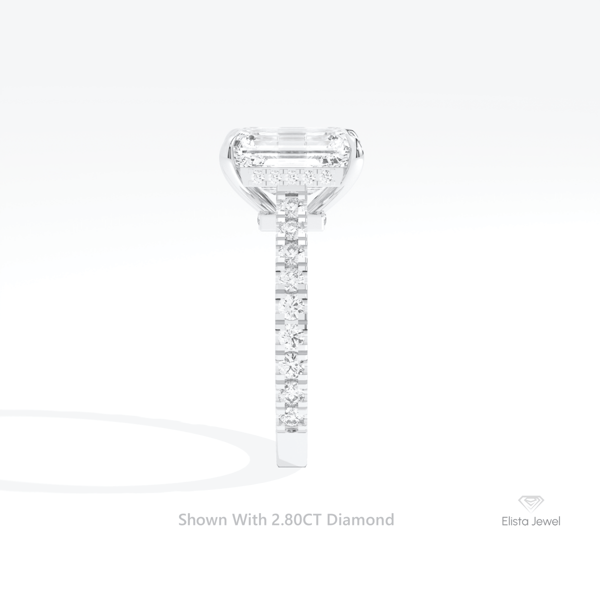 Emerald Cut Hidden Halo Engagement Lab Grown Diamond Ring in 18K Yellow Gold - Perspective View