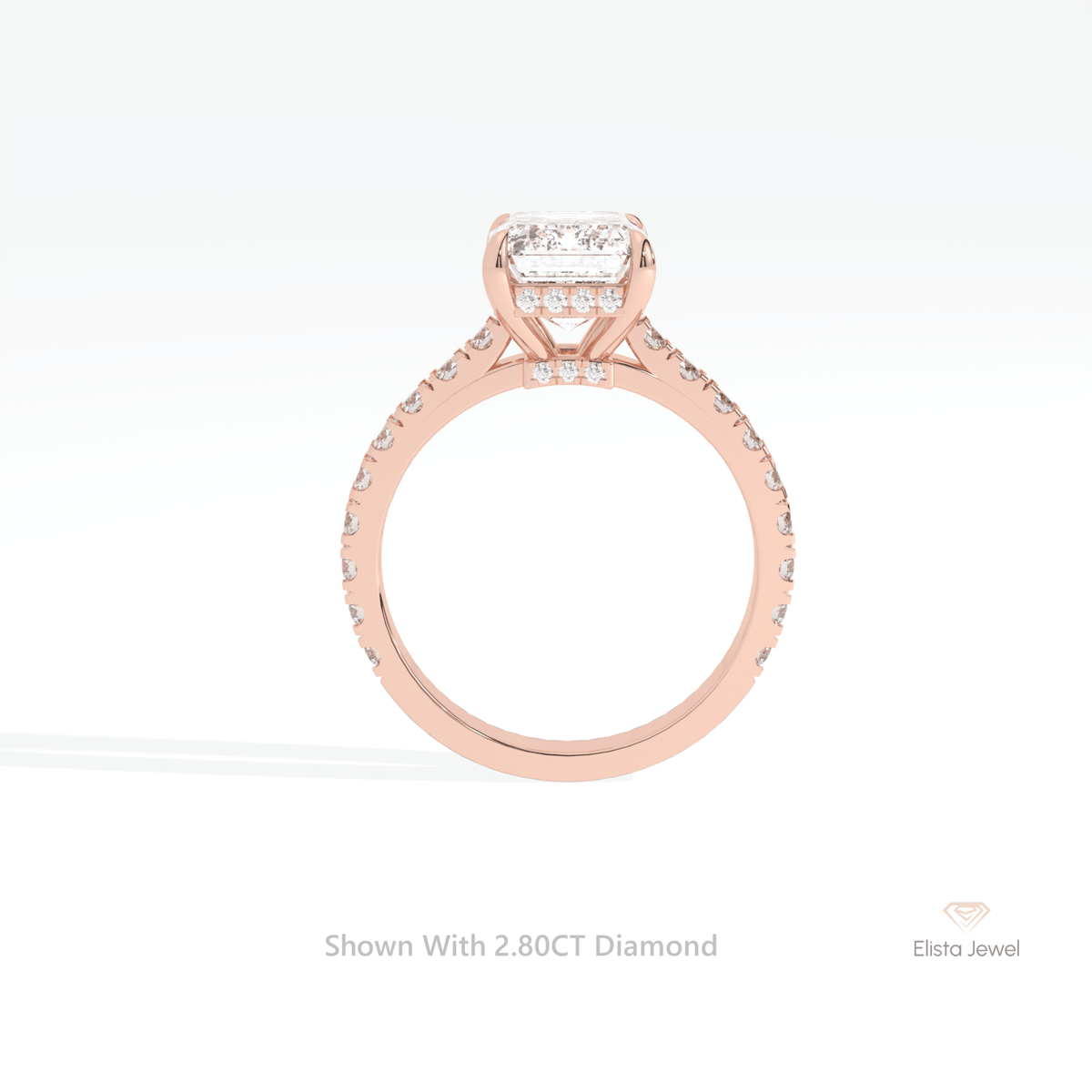 Emerald Cut Hidden Halo Engagement Lab Grown Diamond Ring in 14K White Gold - Top View