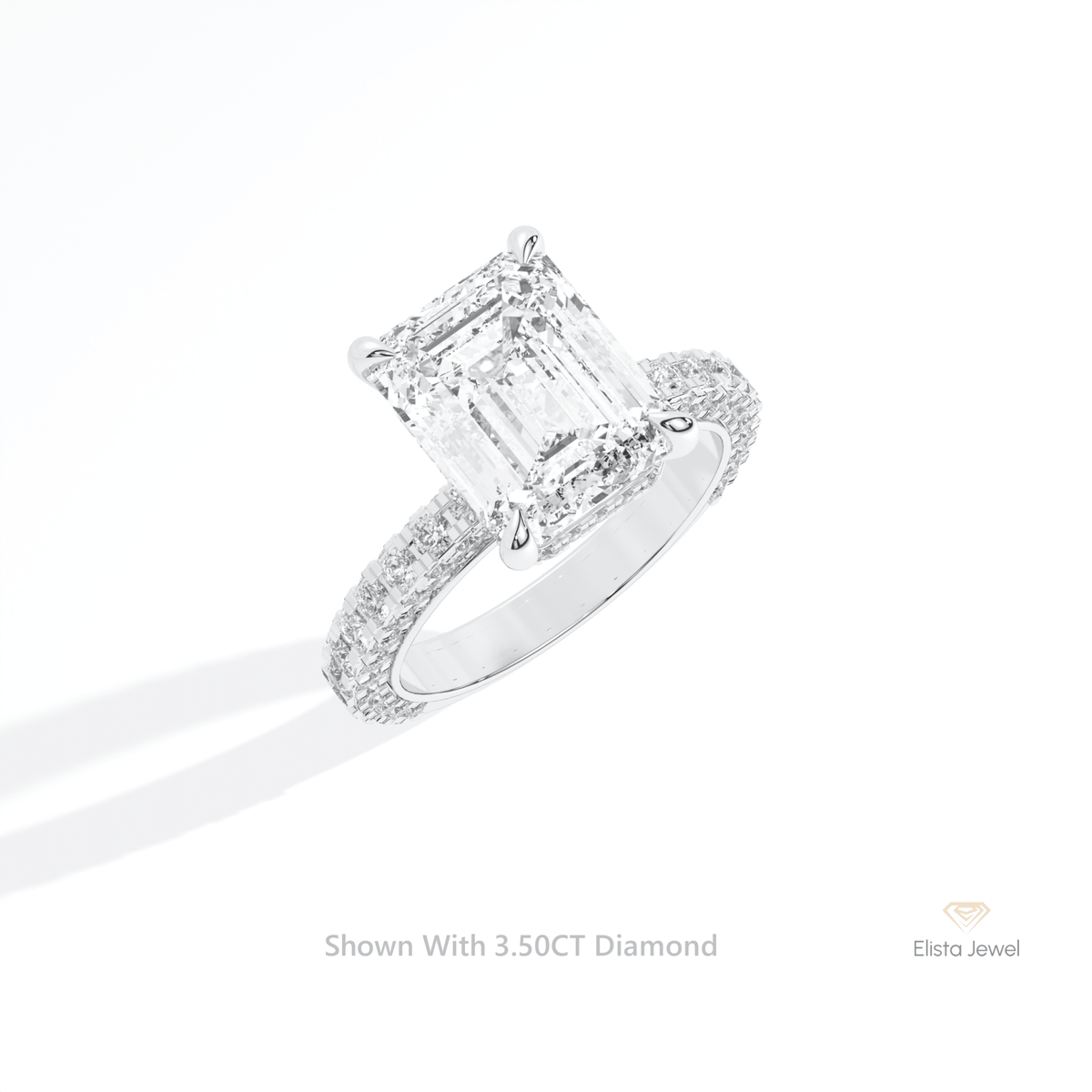 Emerald Cut Hidden Halo Engagement Lab Grown Diamond Ring in 14K Rose Gold - Profile View