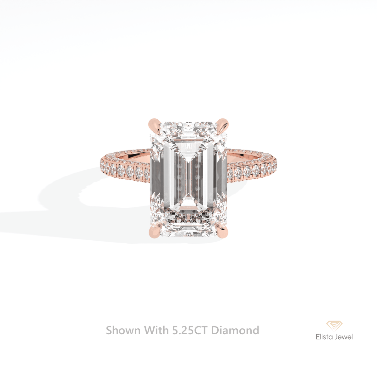 Emerald Cut Hidden Halo Engagement Lab Grown Diamond Ring in 18K Rose Gold - Ring on Hand View