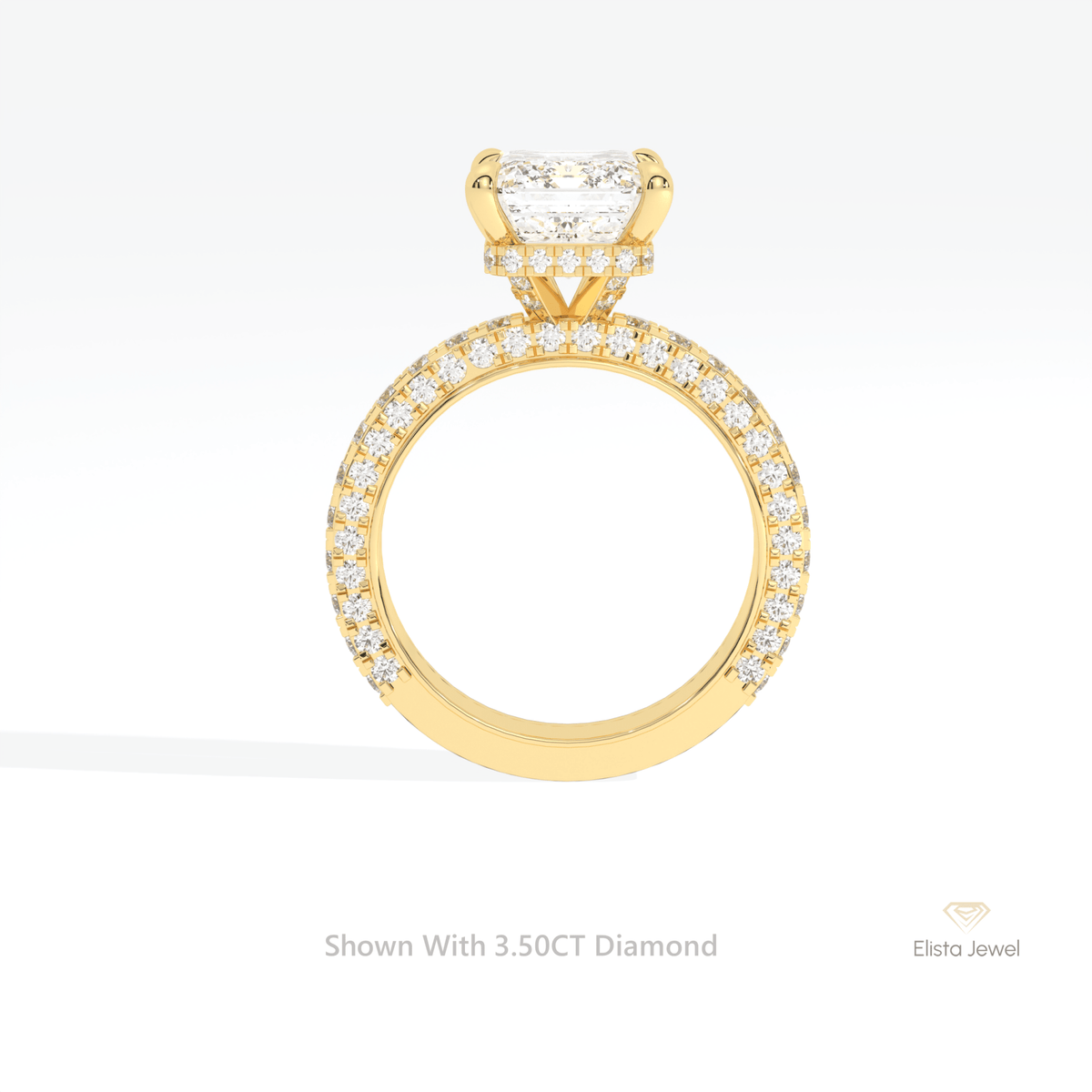 Emerald Cut Hidden Halo Engagement Lab Grown Diamond Ring in 10K Rose Gold - Angled View