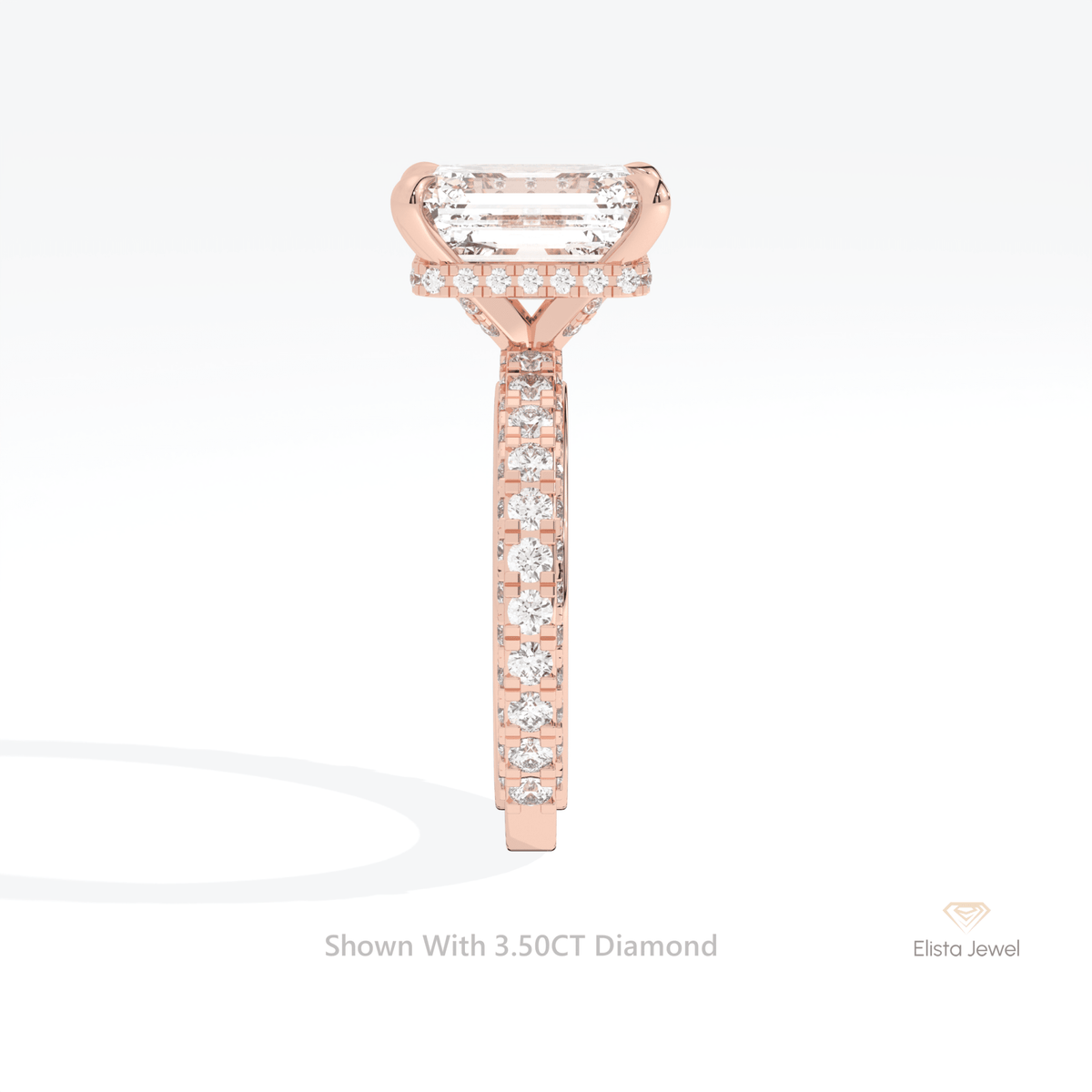 Emerald Cut Hidden Halo Engagement Lab Grown Diamond Ring - Additional View
