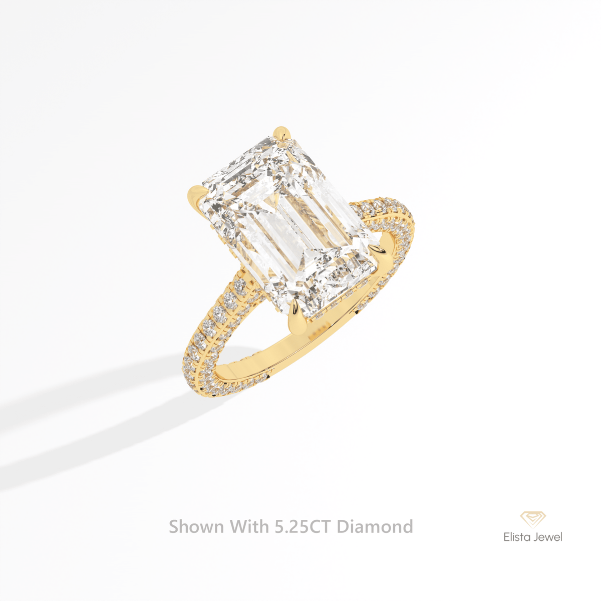 Emerald Cut Hidden Halo Engagement Lab Grown Diamond Ring in 10K Yellow Gold - Side View