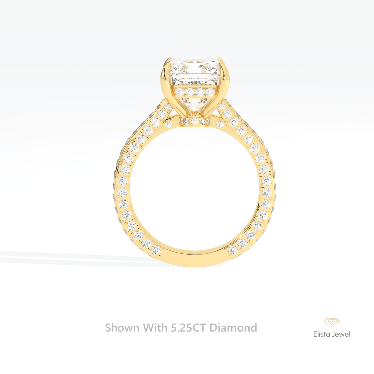 Emerald Cut Hidden Halo Engagement Lab Grown Diamond Ring in 10K Rose Gold - Angled View