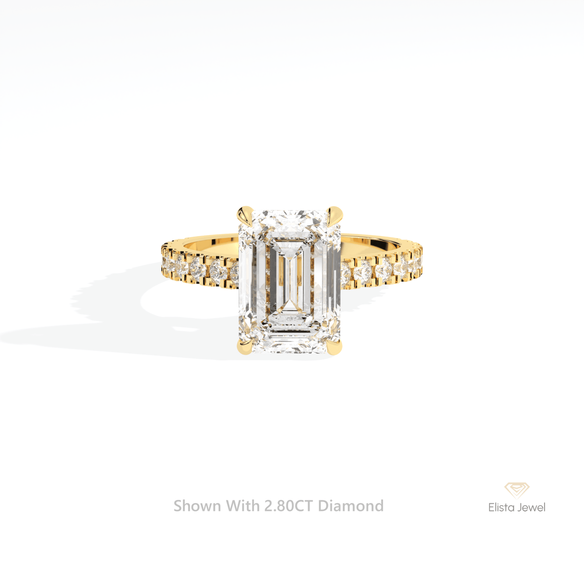 Emerald Cut Hidden Halo Engagement Lab Grown Diamond Ring in 18K Rose Gold - Ring on Hand View