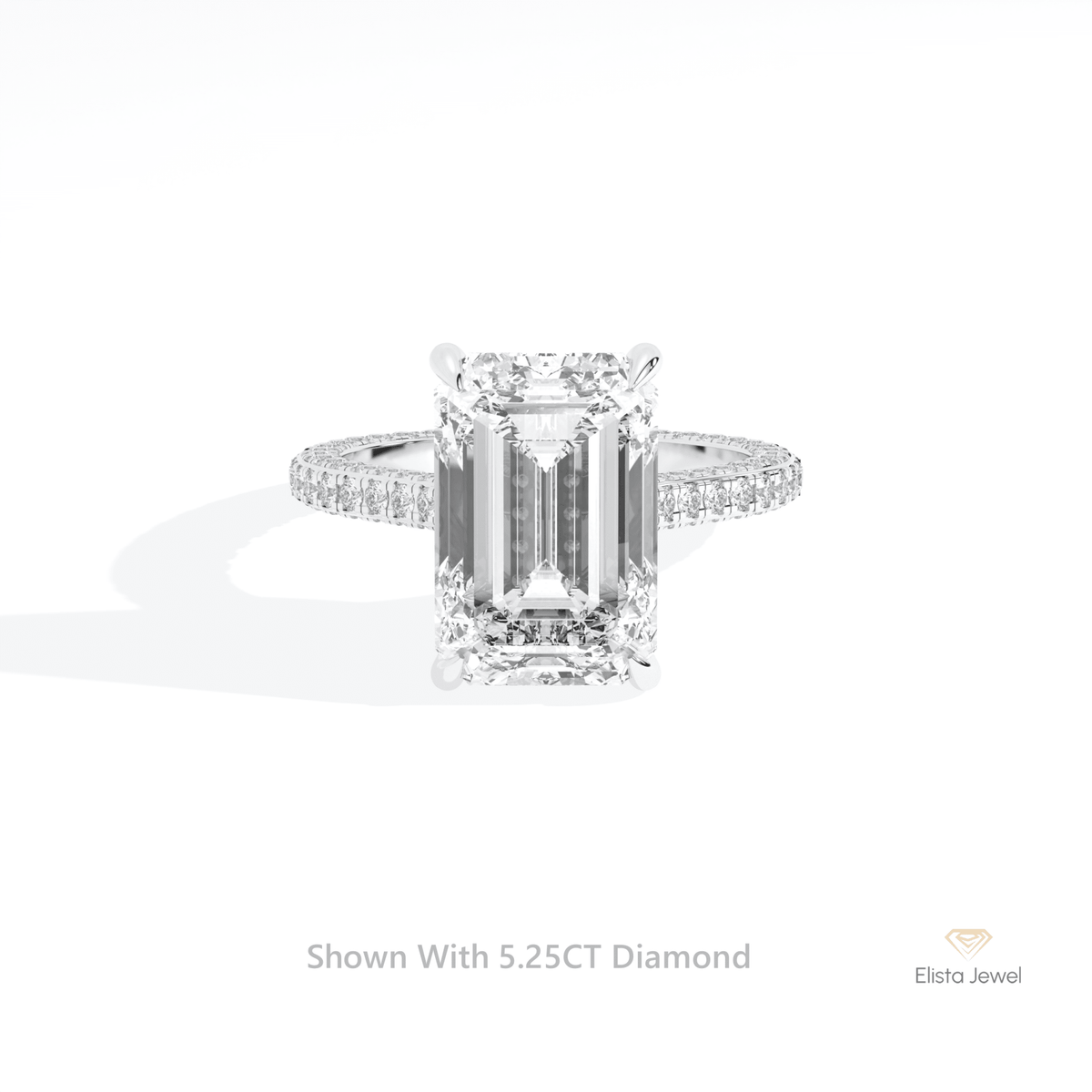 Emerald Cut Hidden Halo Engagement Lab Grown Diamond Ring in 14K Yellow Gold - Detail View