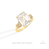 Emerald Cut Hidden Halo Three Stone Lab Grown Diamond Ring in Platinum - Lifestyle View