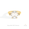 Emerald Cut Hidden Halo Three Stone Lab Grown Diamond Ring in 18K Rose Gold - Ring on Hand View