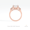 Emerald Cut Hidden Halo Three Stone Lab Grown Diamond Ring in 10K Rose Gold - Angled View