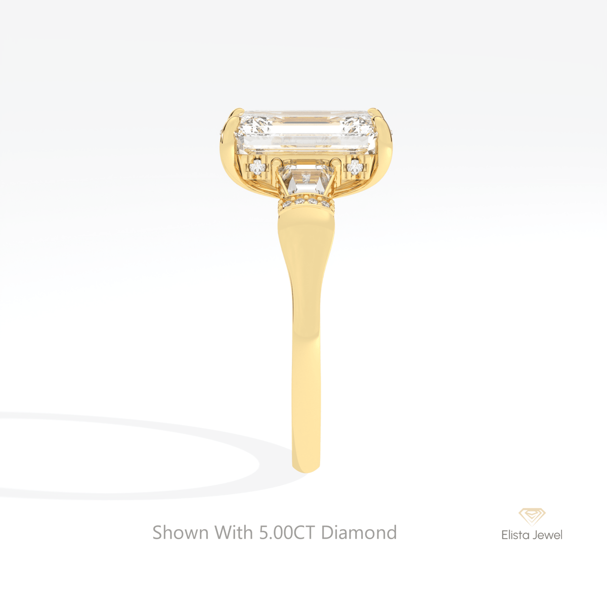 Emerald Cut Hidden Halo Three Stone Lab Grown Diamond Ring - Additional View