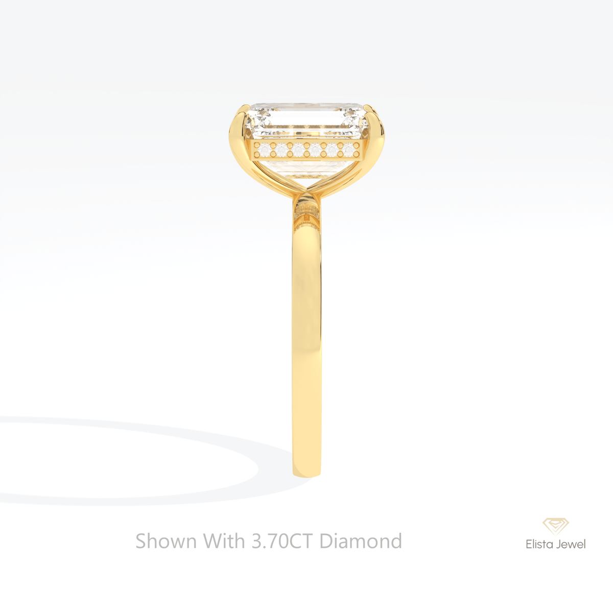 Emerald Cut Hidden Halo Wedding Lab Grown Diamond Ring in 14K White Gold - Top View