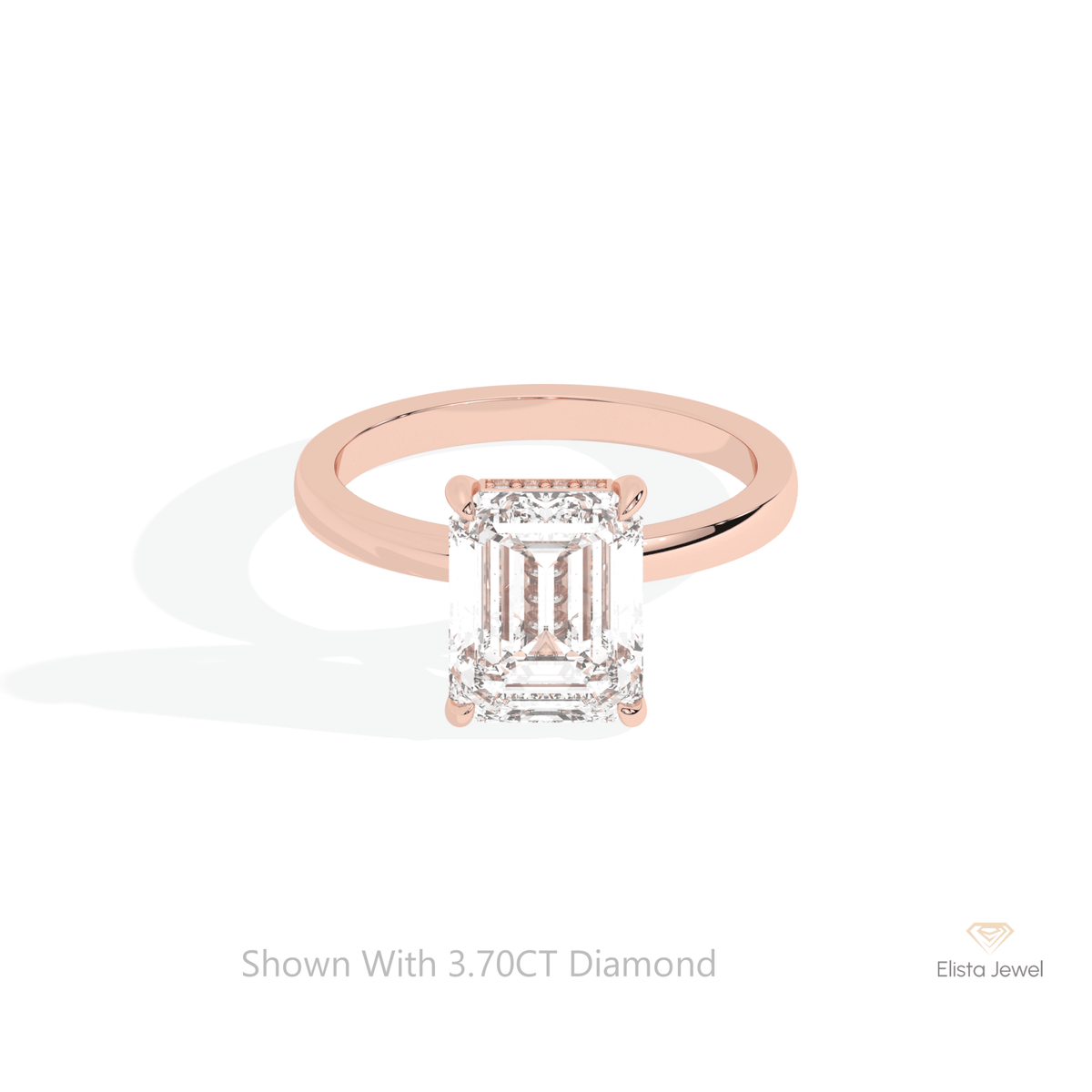 Emerald Cut Hidden Halo Wedding Lab Grown Diamond Ring in 18K Rose Gold - Ring on Hand View