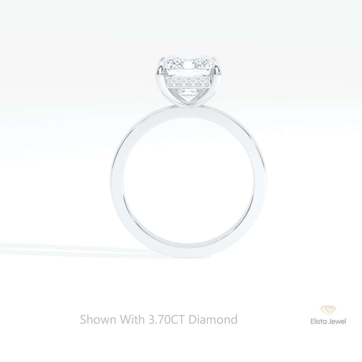 Emerald Cut Hidden Halo Wedding Lab Grown Diamond Ring in 18K White Gold - Close-up View