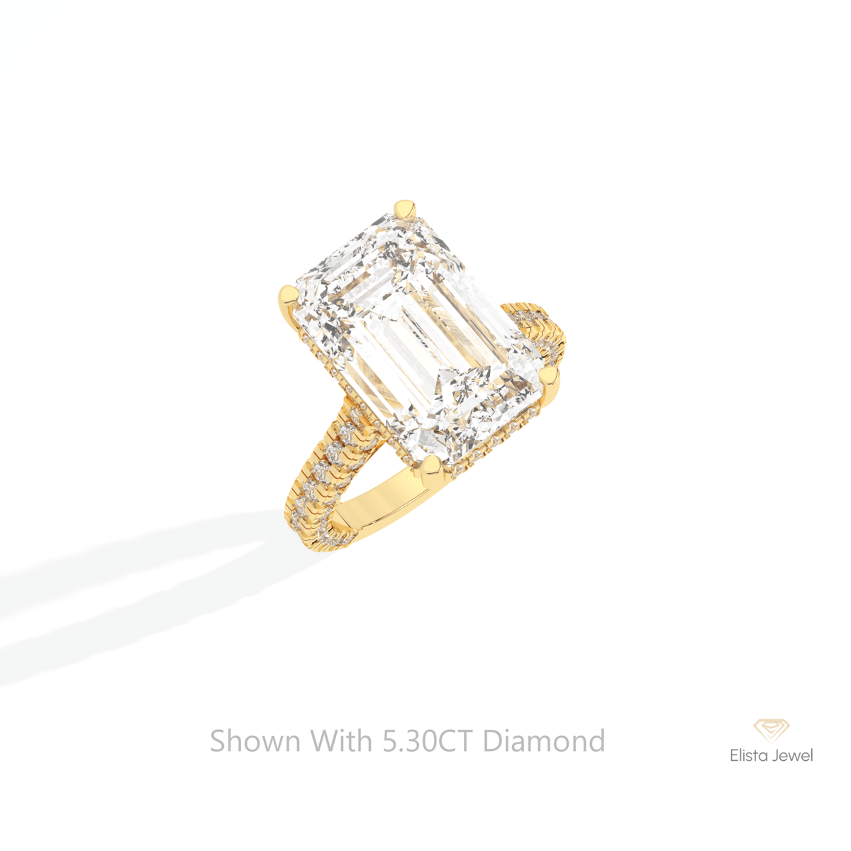 Emerald Cut Hidden Halo Wedding Lab Grown Diamond Ring in 14K Rose Gold - Profile View