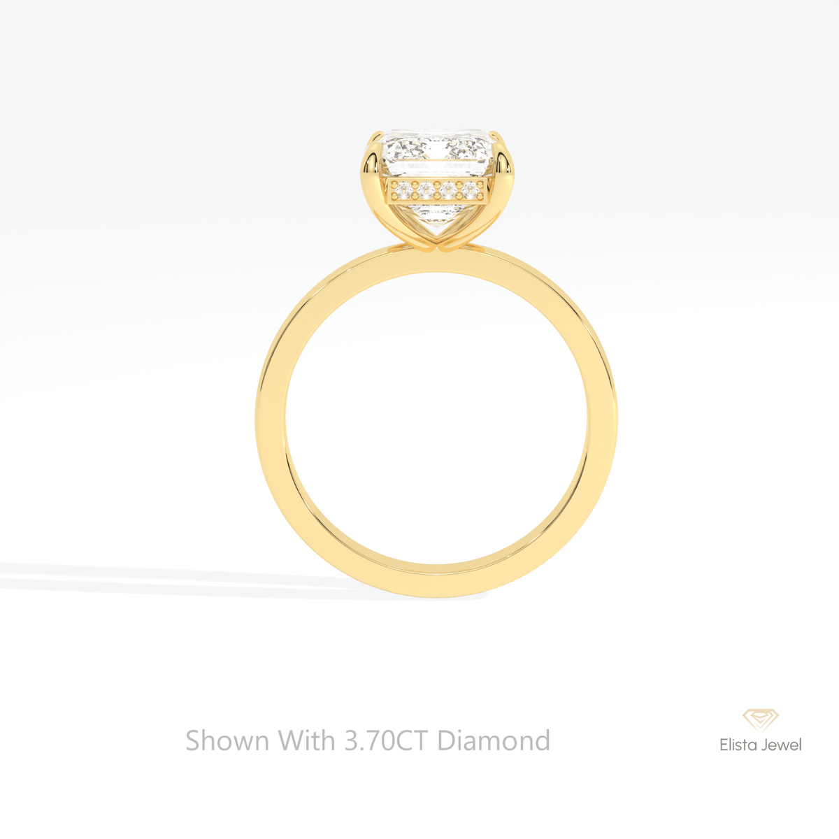 Emerald Cut Hidden Halo Wedding Lab Grown Diamond Ring in 10K Rose Gold - Angled View