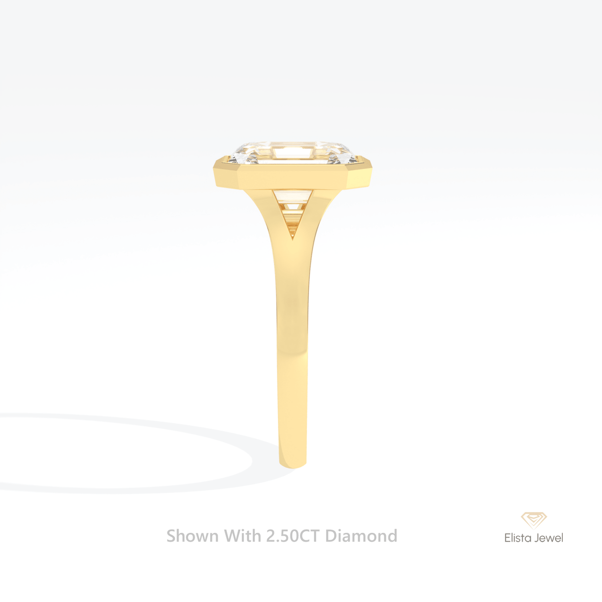 Emerald Cut Solitaire Bezel Engagement Lab Grown Diamond Ring in 14K White Gold - Top View