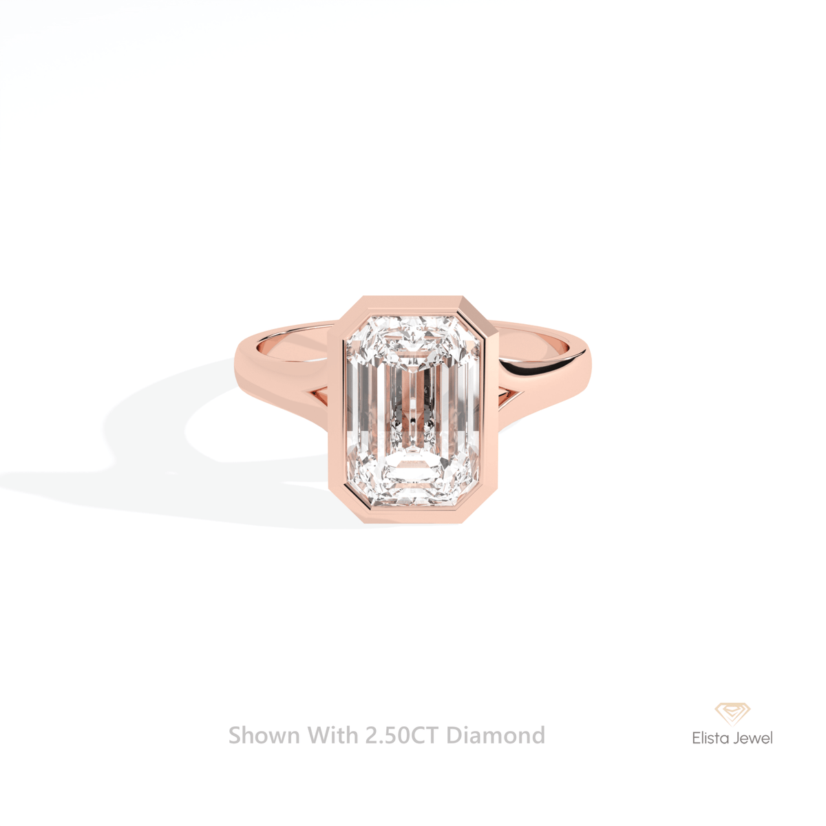 Emerald Cut Solitaire Bezel Engagement Lab Grown Diamond Ring in 18K Rose Gold - Ring on Hand View
