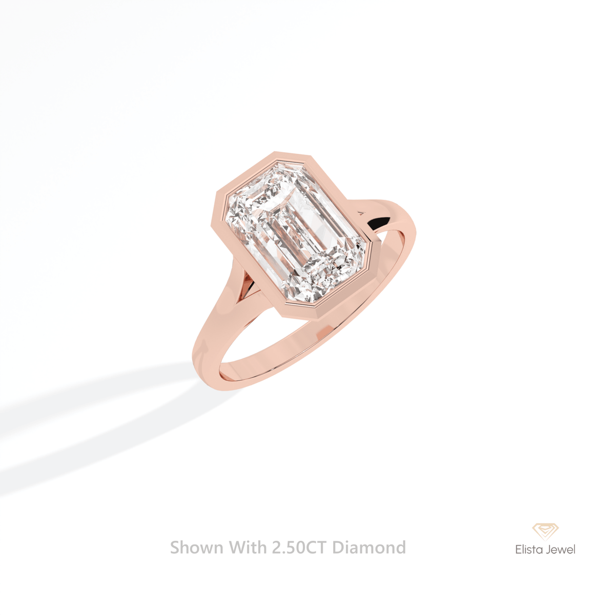 Emerald Cut Solitaire Bezel Engagement Lab Grown Diamond Ring in Platinum - Lifestyle View