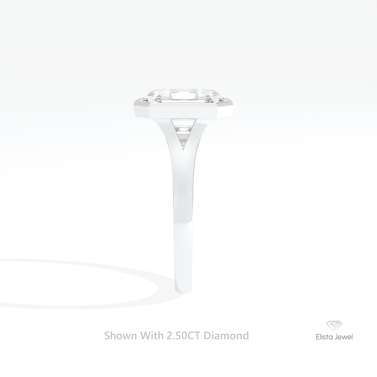 Emerald Cut Solitaire Bezel Engagement Lab Grown Diamond Ring in 18K Yellow Gold - Perspective View