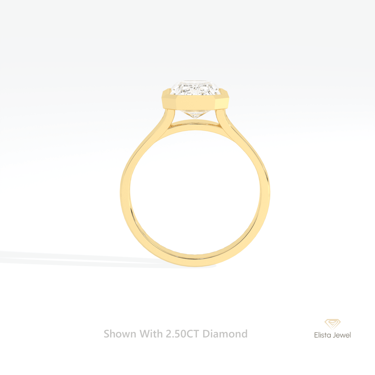 Emerald Cut Solitaire Bezel Engagement Lab Grown Diamond Ring in 10K Rose Gold - Angled View
