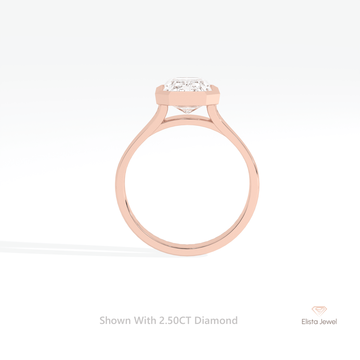 Emerald Cut Solitaire Bezel Engagement Lab Grown Diamond Ring - Alternative View