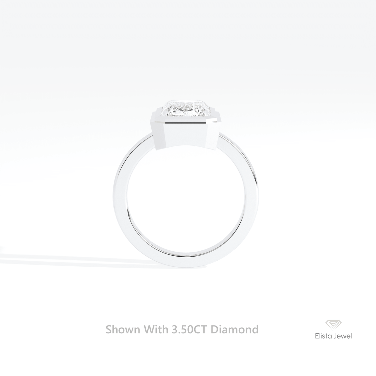 Emerald Cut Solitaire Bezel Wedding Lab Grown Diamond Ring in 10K Rose Gold - Angled View