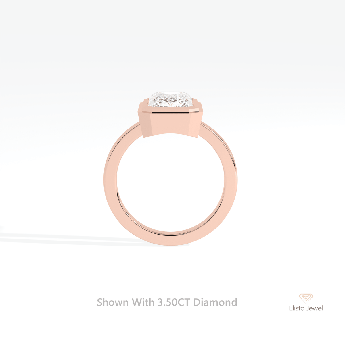 Emerald Cut Solitaire Bezel Wedding Lab Grown Diamond Ring - Alternative View
