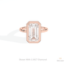 Emerald Cut Solitaire Bezel Wedding Lab Grown Diamond Ring in 18K Rose Gold - Ring on Hand View