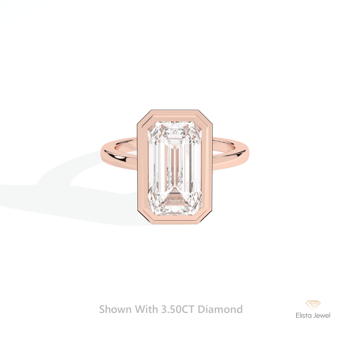 Emerald Cut Solitaire Bezel Wedding Lab Grown Diamond Ring in 18K Rose Gold - Ring on Hand View