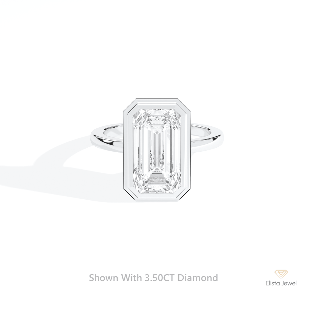 Emerald Cut Solitaire Bezel Wedding Lab Grown Diamond Ring in 10K White Gold - Front View