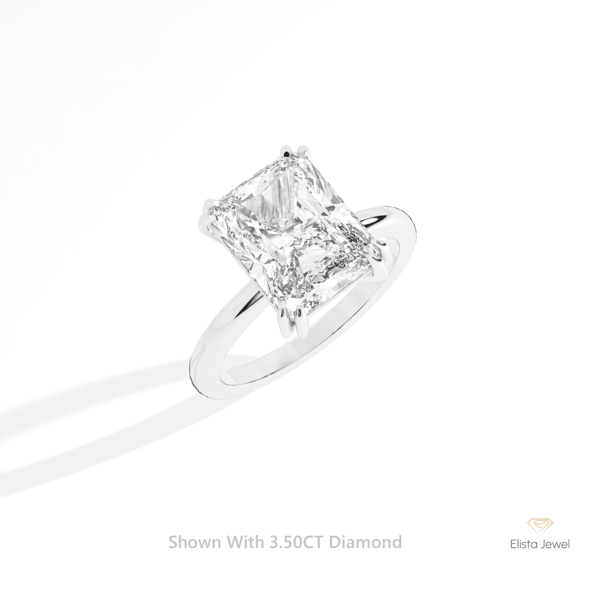 Emerald Cut Solitaire Engagement Lab Grown Diamond Ring in 18K White Gold - Close-up View