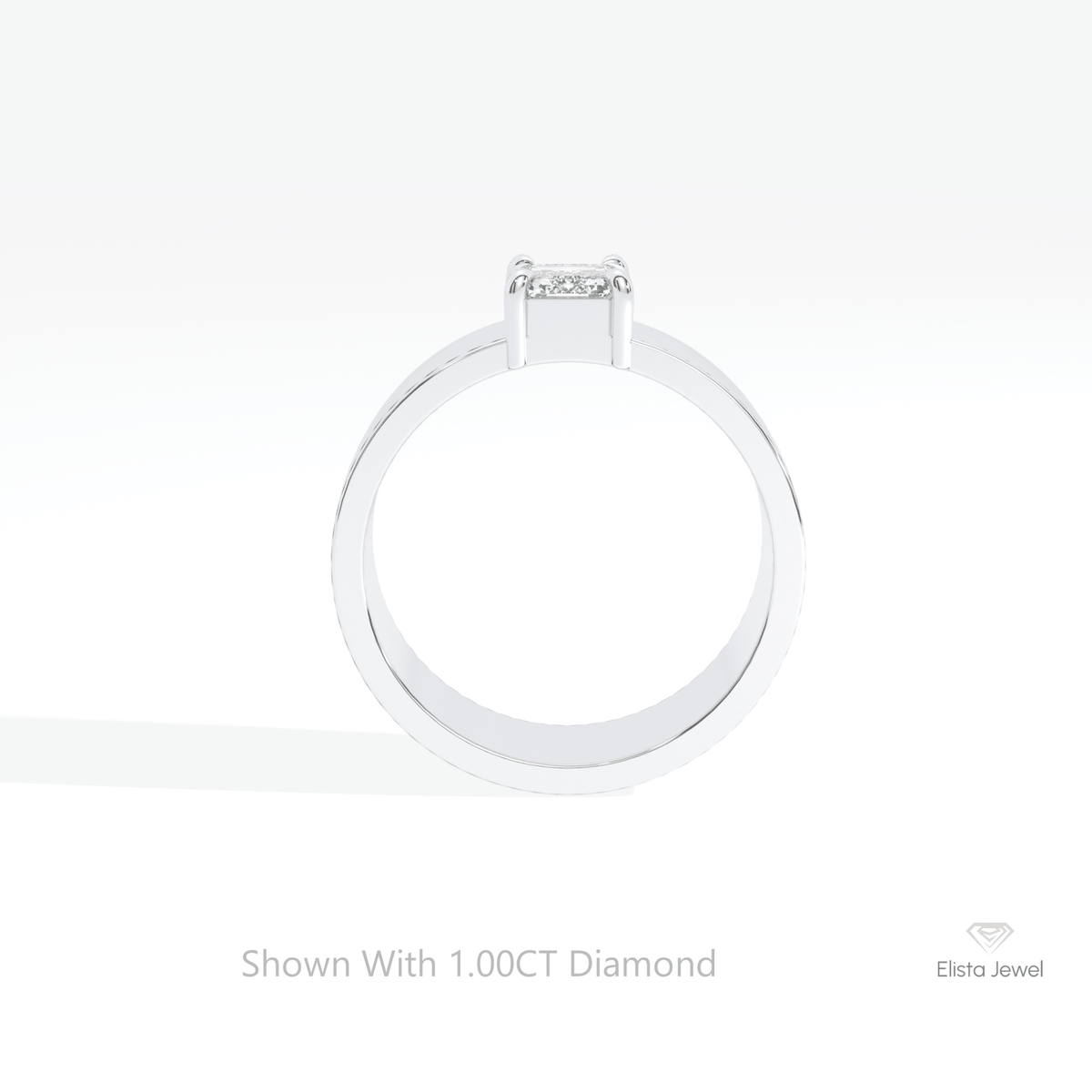Emerald Cut Solitaire Wedding Lab Grown Diamond Ring in 18K White Gold - Close-up View