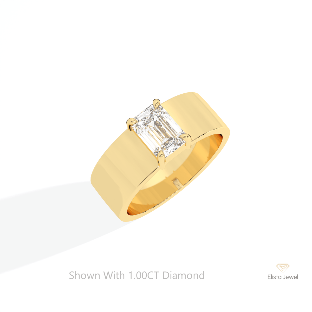 Emerald Cut Solitaire Wedding Lab Grown Diamond Ring in 10K Yellow Gold - Side View