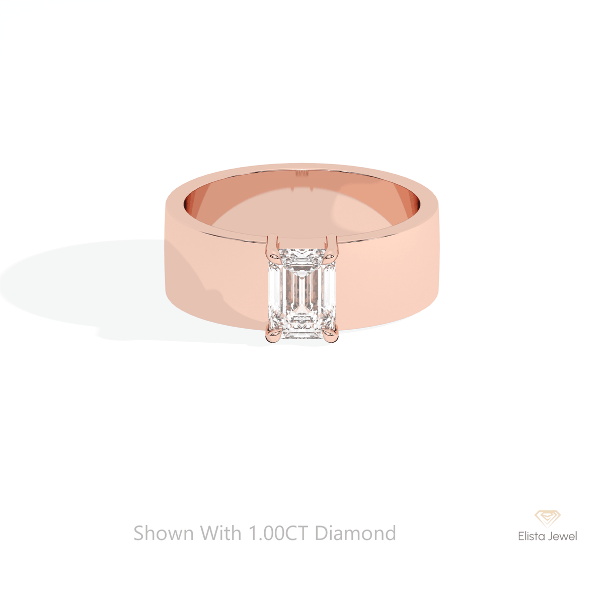 Emerald Cut Solitaire Wedding Lab Grown Diamond Ring in 18K Rose Gold - Ring on Hand View