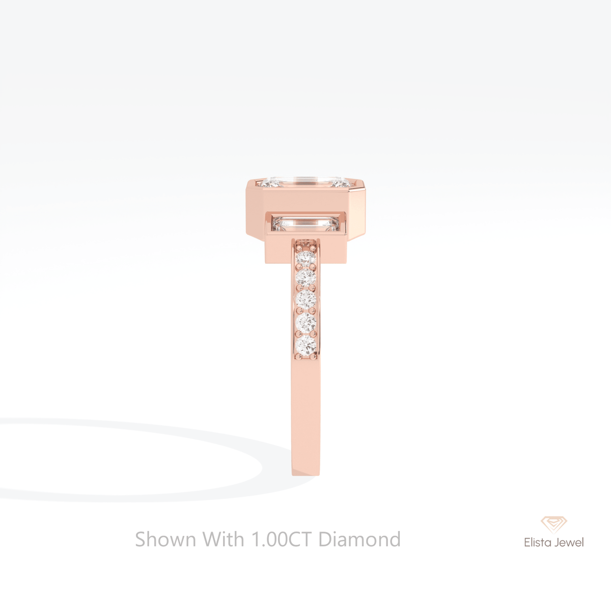 Emerald Cut Three Stone Engagement Lab Grown Diamond Ring - Additional View