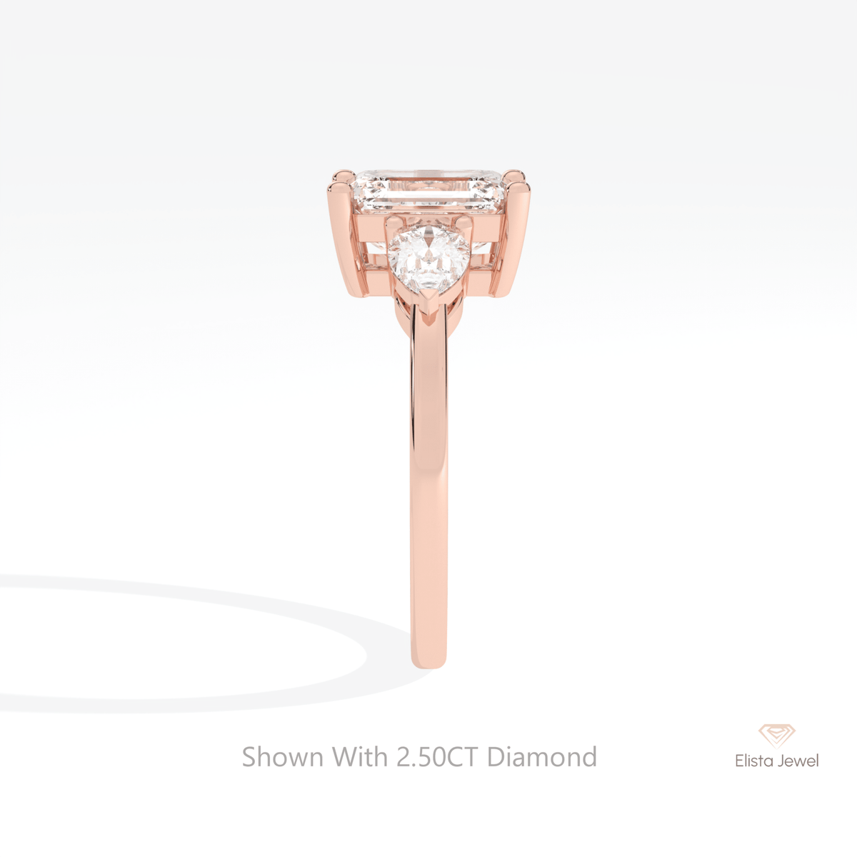 Emerald Cut Three Stone Engagement Lab Grown Diamond Ring in 14K White Gold - Top View