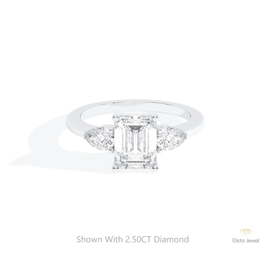 Emerald Cut Three Stone Engagement Lab Grown Diamond Ring in 14K Yellow Gold - Detail View