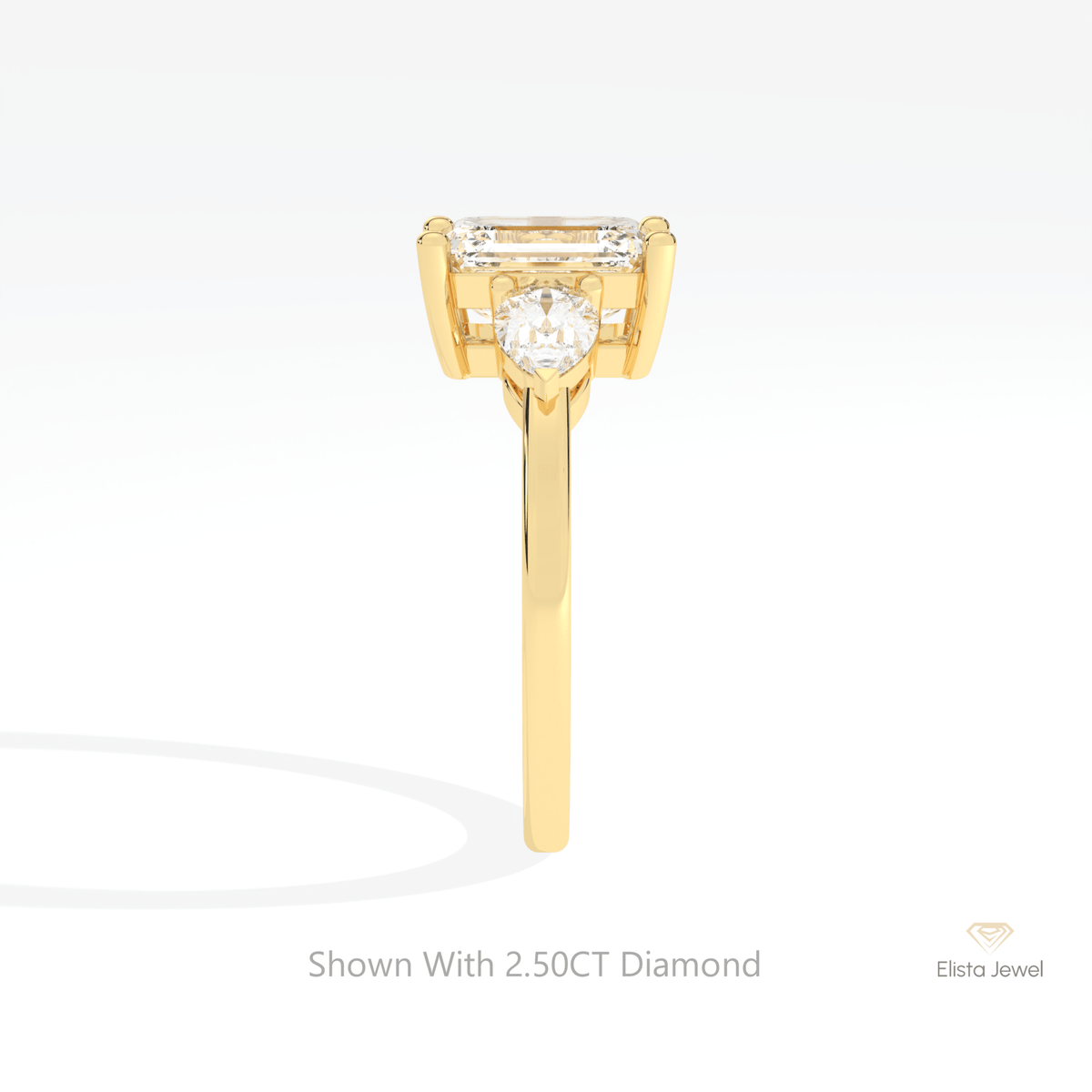 Emerald Cut Three Stone Engagement Lab Grown Diamond Ring - Additional View