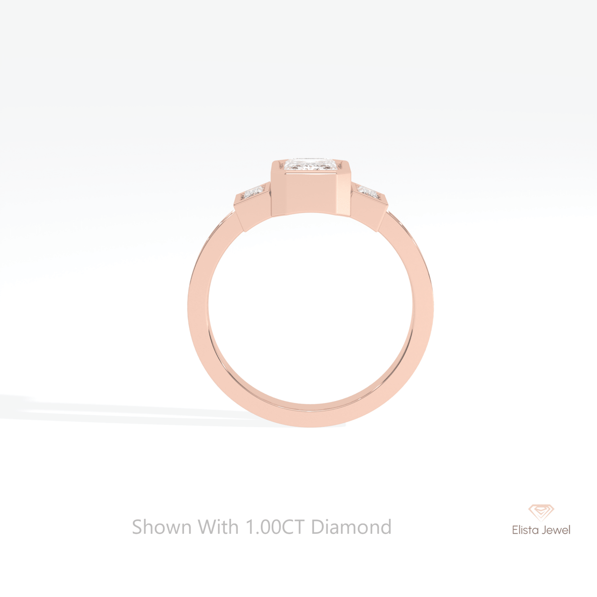 Emerald Cut Three Stone Engagement Lab Grown Diamond Ring - Alternative View