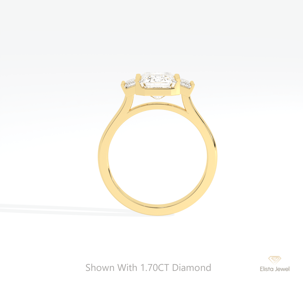 Emerald Cut Three Stone Engagement Lab Grown Diamond Ring in 18K White Gold - Close-up View